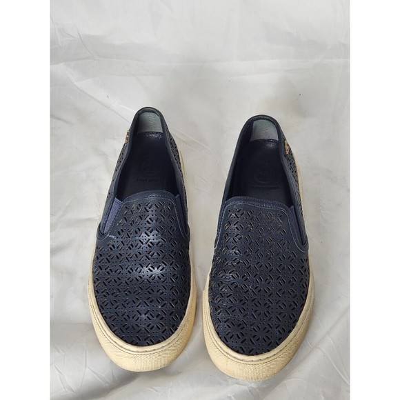 Tory Burch Shoes - Tory Burch Lennon Laser Cut Slip On Sneaker Navy Blue Logo Perforated Shoes‎ 7.5